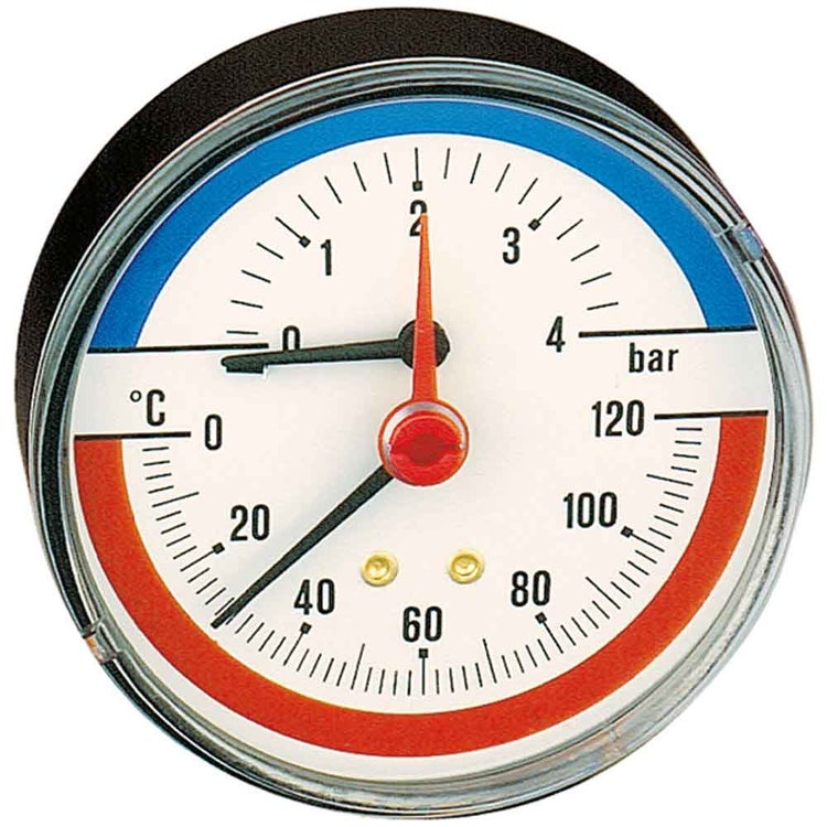 Caleffi Thermomanometer, Rückanschluss 1/2" bar, 0-4 503040