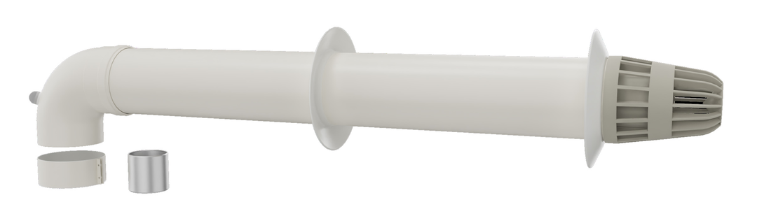 Polymax Koaxial-Abgasset horizontal 60/100 mm, Metall/Alu, für Durchlauferhitzer Ariston, Hermann und Vaillant