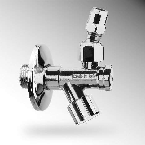 Albertoni Eckventil mit Gelenkfilter, Oberteil, ABS-Griff, Edelstahlrosette, verchromt