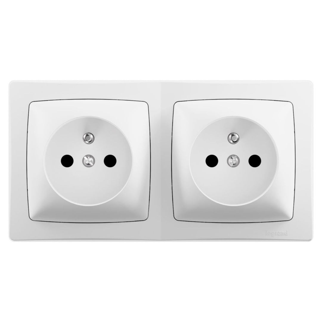Legrand Aufputz-Doppelsteckdose mit Schutzkontakt, 2-fach, 250 V~, weiß RAL 9003