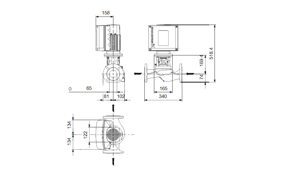 GRUNFOS Einstufige Inlinepumpe TPE3 65-180 S-A-F-A-BQQE-HWC Nr. 99272072