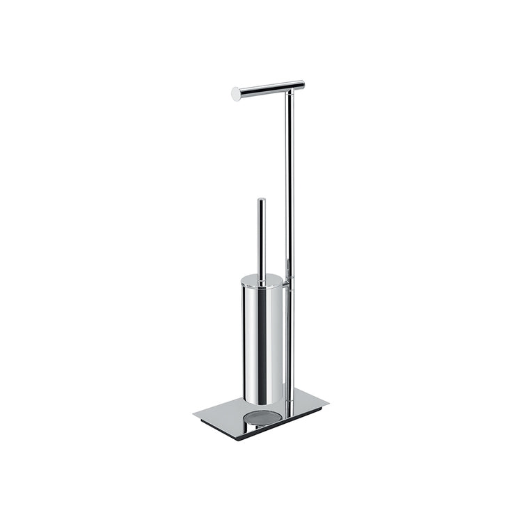 Colombo Design Bodenständer mit Rollenhalter und hängendem Bürstenhalter aus Messing, Chromoberfläche SQUARE B99070CR