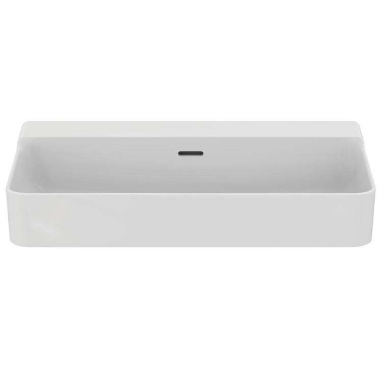 Ideal Standard Rechteckiges, geschliffenes Waschbecken, hängend oder aufliegend, L. 80 cm, mit Überlauf, Weiß, glänzende Oberfläche CONCA T382801