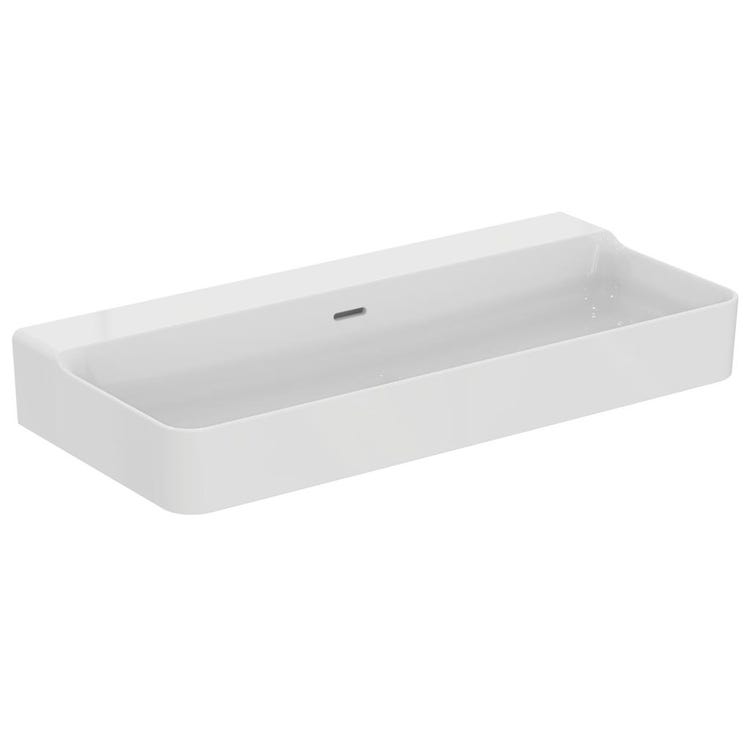 Ideal Standard Rechteckiges emailliertes Waschbecken, hängend oder aufliegend, L. 100 cm, mit Überlauf, Weiß, glänzende Oberfläche CONCA T379901