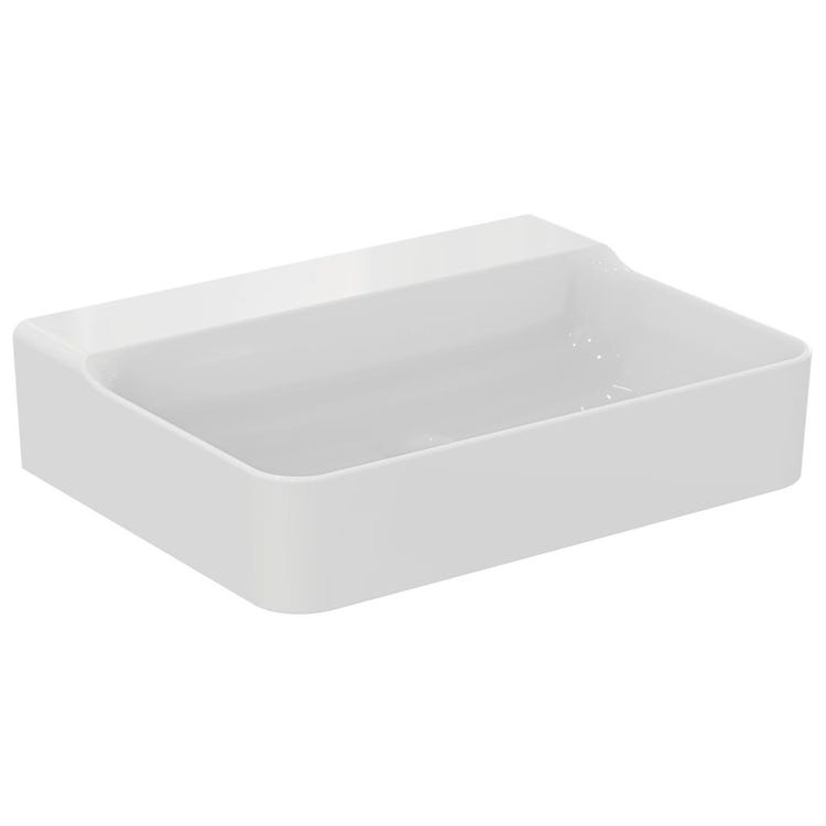 Ideal Standard Rechteckiges emailliertes Waschbecken, hängend oder aufliegend, L. 60 cm, ohne Überlauf, Weiß, glänzende Oberfläche CONCA T379201