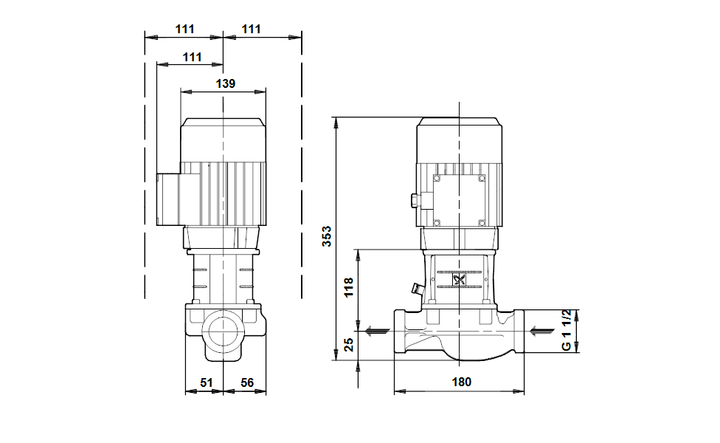 GRUNDFOS Einstufige Inlinepumpe TP 25-90/2 A-O-A-BUBE Art. 96408460