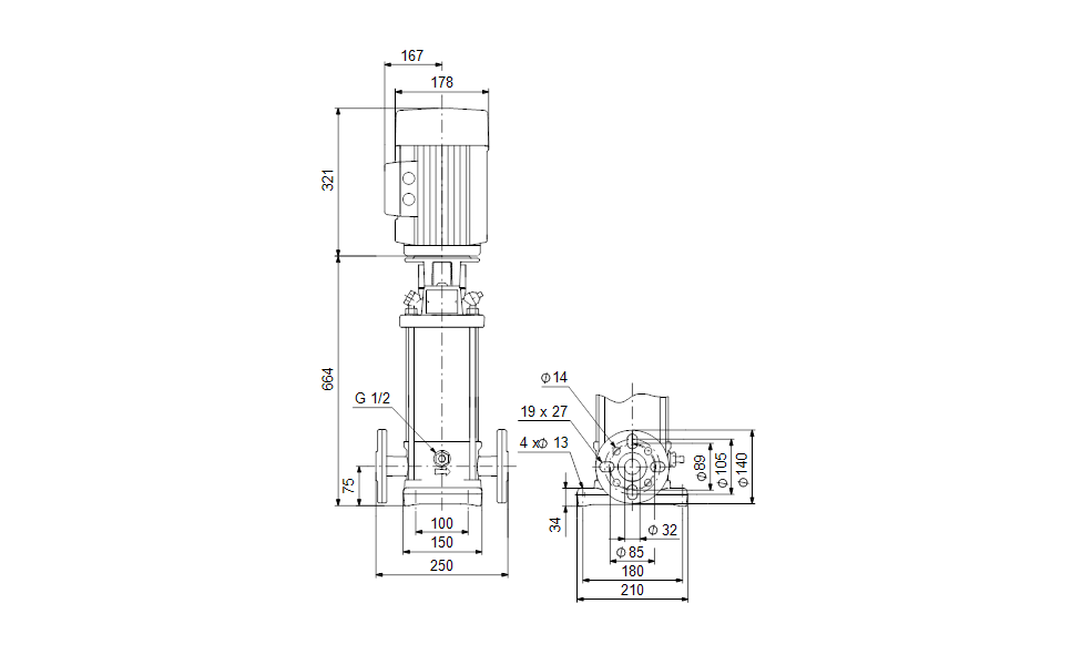 GRUNDFOS Vertikale Mehrstufige Kreiselpumpe  ZUM VERGLEICH HINZUFÜGEN TEILEN CRNE 3-23 Art. 96518409