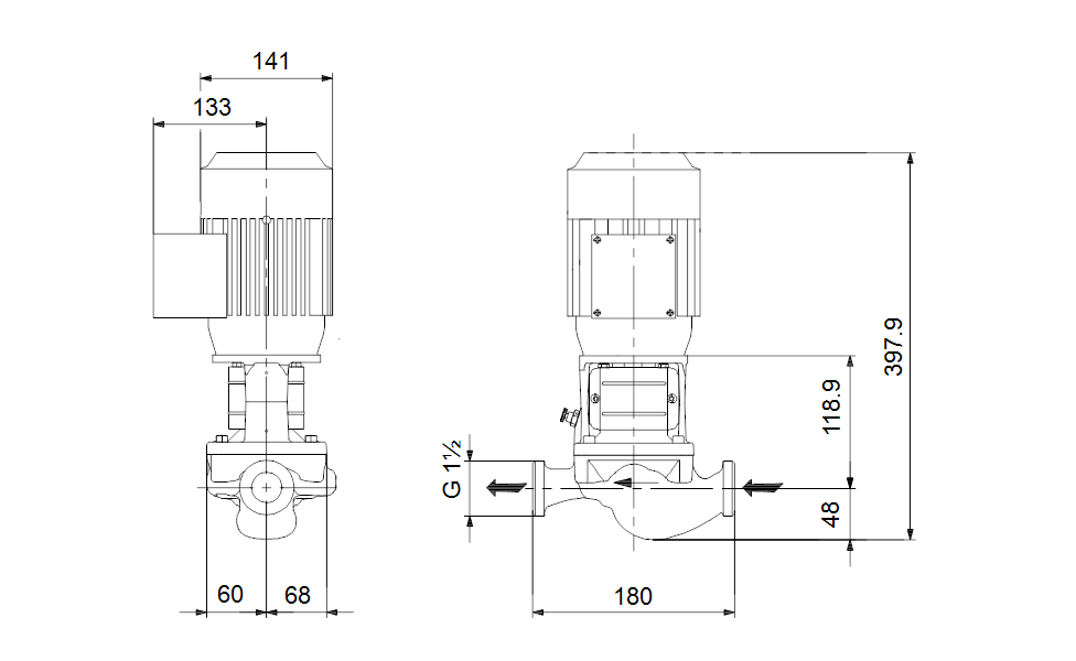 GRUNDFOS EINSTUFIGE Inlinepumpe TP 25-90/2 A-O-A-BQQE-DW1 Art. 98346604