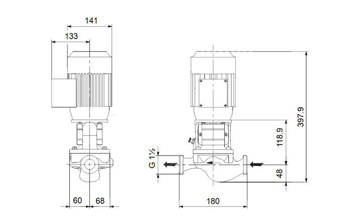 GRUNDFOS EINSTUFIGE Inlinepumpe TP 25-90/2 A-O-A-BQQE-DW1 Art. 98346604