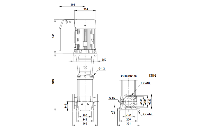 GRUNDFOS Vertikale Mehrstufige Kreiselpumpe  ZUM VERGLEICH HINZUFÜGEN TEILEN CRE 64-4 Art. 96123991