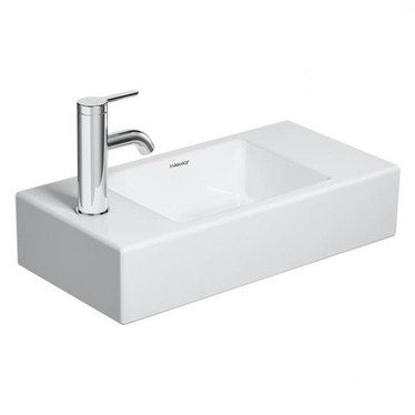 Duravit Konsolen-Waschbecken 50 cm, mit Bohrung für Armatur links, ohne Überlauf, mit Armaturenrand, untere Seite emailliert, Weiß VERO AIR 0724500009