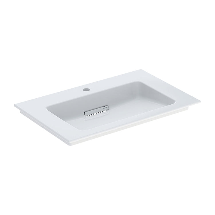Geberit Einbauwaschbecken L. 75 cm, für Unterschrank, mitloch für Armatur, ohne Überlauf, mit Ablage auf beiden Seiten, Weiß, KeraTect-Finish ONE 505.004.00.1