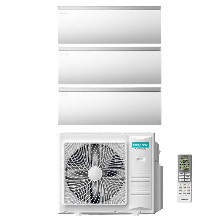 Hisense 3-fach-Split-Klimagerät AIR MASTER, Wandgerät, Inverter, WLAN, Weiß – Außengerät R32 10 kW, Innengeräte 9000+9000+18000 BTU 5AMW105U4RQC+QK[25|25]WM0AG+QK[50]FM0AG