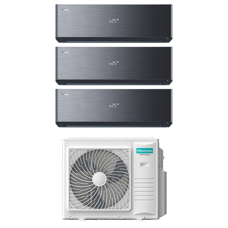 Hisense 3-fach-Split-Klimagerät ENERGY PRO X, Wandgerät, Inverter, WLAN, Schwarz – Außengerät R32 10 kW, Innengeräte 12000+12000+18000 BTU 5AMW105U4RQC+QH[35|35]XV4BG+QH[50]BV0BG