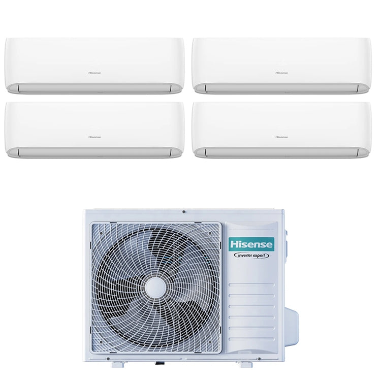 Hisense 4-fach-Split-Klimagerät HI COMFORT, Wandgerät, Inverter, WLAN, Weiß – Außengerät R32 8 kW, Innengeräte 7000+7000+7000+12000 BTU 4AMW81U4RJC+CF[20|20|20]YR4BG+CF[35]MR0BG
