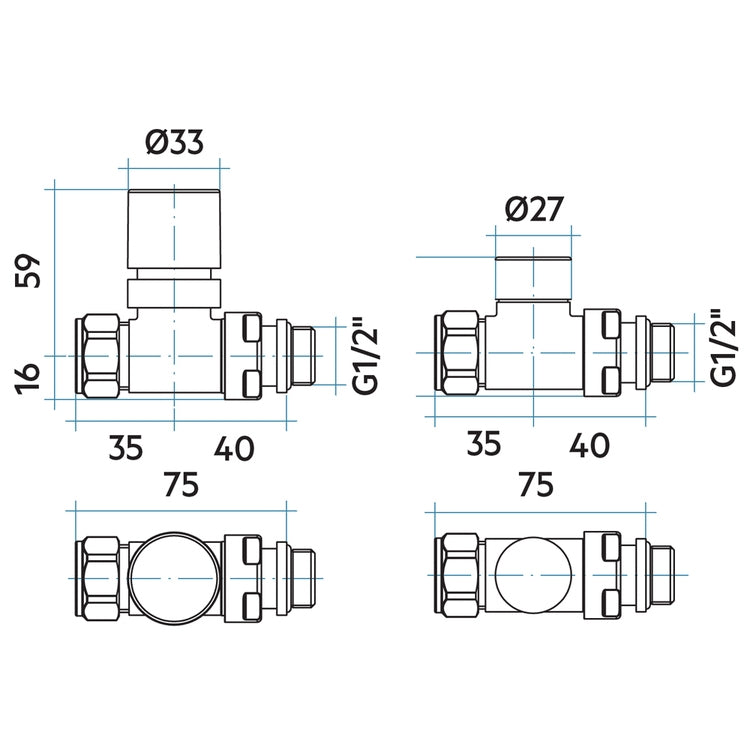Irsap Ventil-Set Ventil und Rücklaufverschraubung, Durchgangsform, mit Voreinstellung, thermostatisierbar, Anschluss Kupfer/Mehrschicht 1/2", Puderrosa RAL 3012 matt (Farbcode 5V) VALKITDIRCU5V
