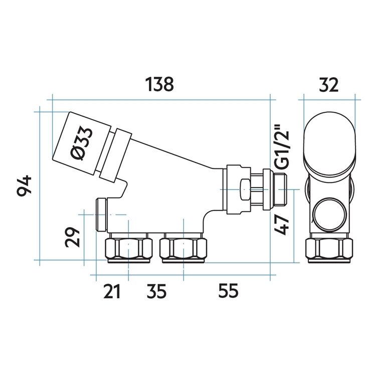 Irsap Ventil-Set Einrohr, thermostatisierbar, Durchgangsform 1/2", Edelstahl satiniert (Farbcode AS) VALMONDIRAS