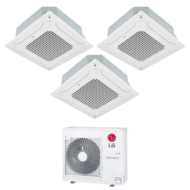 LG 3-fach-Split-Klimagerät 4-Wege-Kassette, Inverter, Weiß – Außengerät R32 8,8 kW, Innengeräte 9000+9000+24000 BTU MU5R30.U42+CT[09|09]F.NR0+CT[24]F.NB0