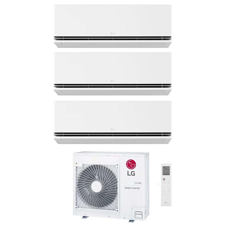 LG 3-fach-Split-Klimagerät DUALCOOL Deluxe, Wandgerät, Inverter, WLAN, Weiß – Außengerät R32 8,8 kW, Innengeräte 7000+7000+18000 BTU MU5R30.U36A0+PM[07|07]SND.NS0+H[18]S1DA.NS1