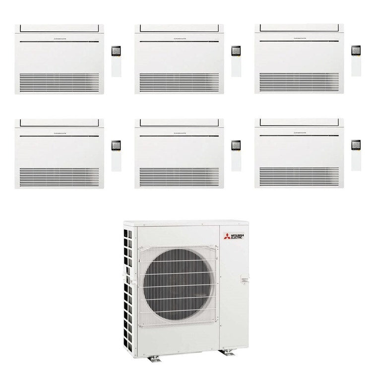 Mitsubishi 6-fach-Split-Klimagerät MFZ-KT Console, Truhengerät, Inverter, WLAN, Weiß – Außengerät R32 12 kW, Innengeräte 9000+9000+9000+12000+12000+12000 BTU MXZ-6F120VF+MFZ-KT[25|25|25|35|35|35]VGK