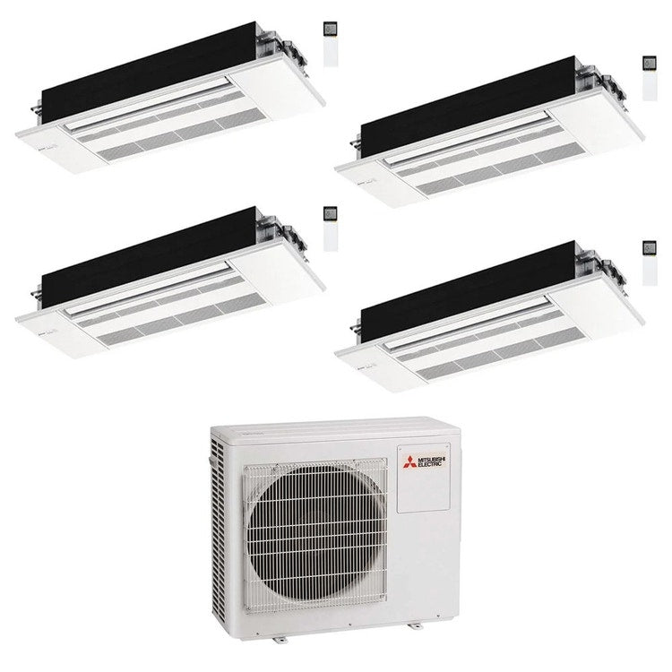 Mitsubishi 4-fach-Split-Klimagerät MLZ-KP 1-Wege-Kassette, Inverter, Weiß – Außengerät R32 7,2 kW, Innengeräte 7000+7000+9000+12000 BTU MXZ-4F72VF4+MLZ-KY[20|20]VG+MLZ-KP[25|35]VG
