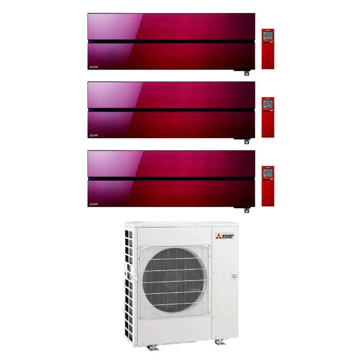 Mitsubishi 3-fach-Split-Klimagerät MSZ-LN Kirigamine Style, Wandgerät, Inverter, WLAN, Ruby Red – Außengerät R32 8,3 kW, Innengeräte 9000+18000+18000 BTU MXZ-4F83VFHZ+MSZ-LN[25|50|50]VG2R
