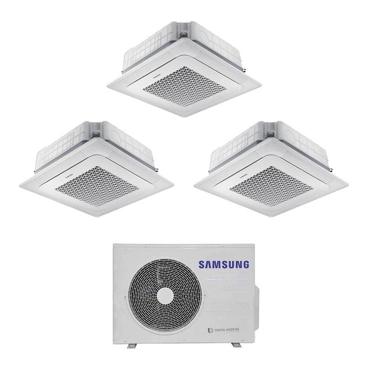 Samsung 3-fach-Split-Klimagerät 4-Wege-Kassette Mini WindFree, Inverter, Weiß – Außengerät R32 5,2 kW, Innengeräte 9000+9000+12000 BTU AJ052TXJ3KG/EU+AJ0[26|26|35]TNNDKG/EU