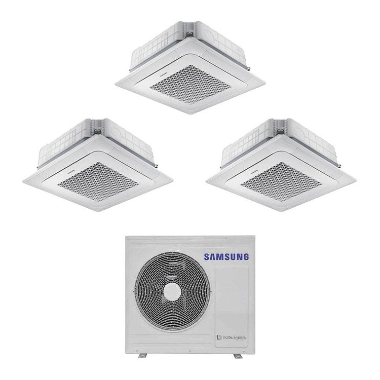 Samsung 3-fach-Split-Klimagerät 4-Wege-Kassette Mini WindFree, Inverter, Weiß – Außengerät R32 6,8 kW, Innengeräte 5000+7000+7000 BTU AJ068TXJ3KG/EU+AJ0[16|20|20]TNNDKG/EU