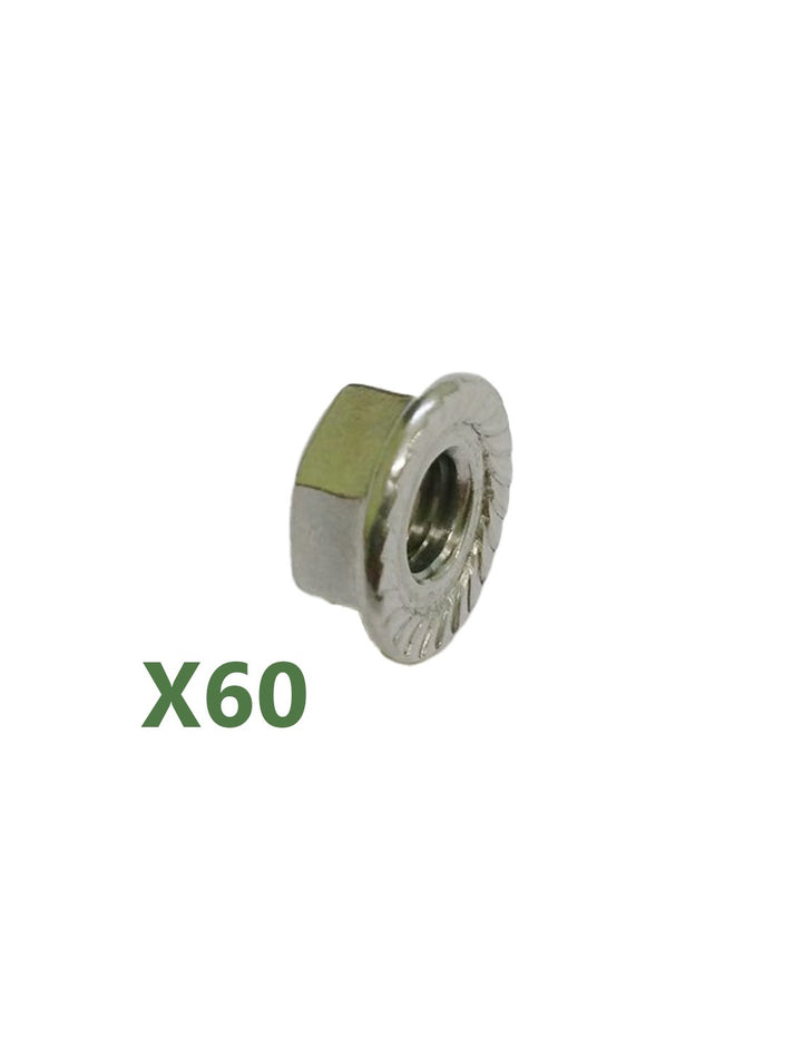 Satz mit 60 M10-Flansch-Sechskantmuttern
