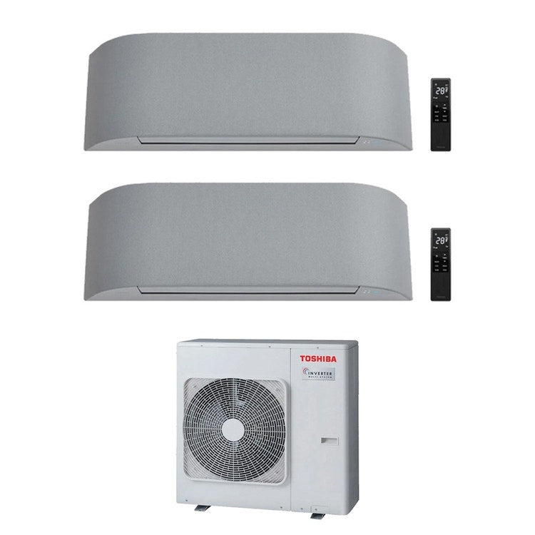 Toshiba 2-fach-Split-Klimagerät HAORI, Wandgerät, Inverter, WLAN, Light Grey – Außengerät R32 10 kW, Innengeräte 7000+10000 BTU RAS-5M34G3AVG-E1+RAS-[M07-1|B10-2]N4KVRG-E