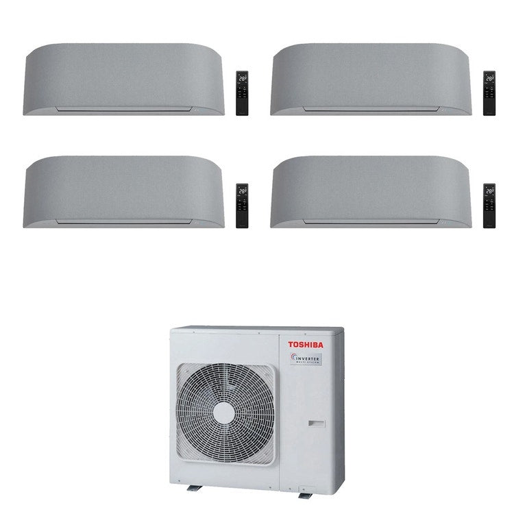 Toshiba 4-fach-Split-Klimagerät HAORI, Wandgerät, Inverter, WLAN, Light Grey – Außengerät R32 8 kW, Innengeräte 10000+13000+13000+13000 BTU RAS-4M27G3AVG-E+RAS-[B10-2|3xB13-1]N4KVRG-E