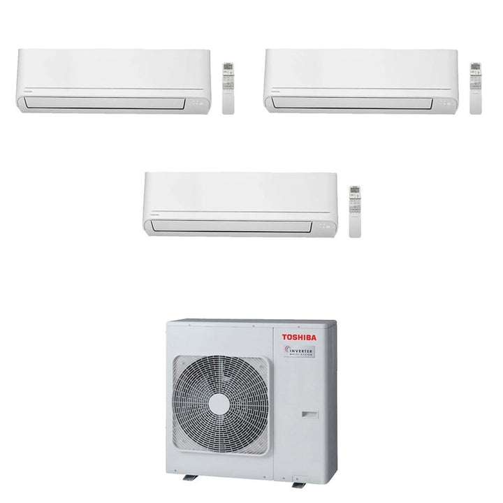 Toshiba 3-fach-Split-Klimagerät SEIYA Smart, Wandgerät, Inverter, WLAN, Weiß – Außengerät R32 8 kW, Innengeräte 5000+16000+24000 BTU RAS-4M27G3AVG-E+RAS-B[05|16|24]S4KVG-E
