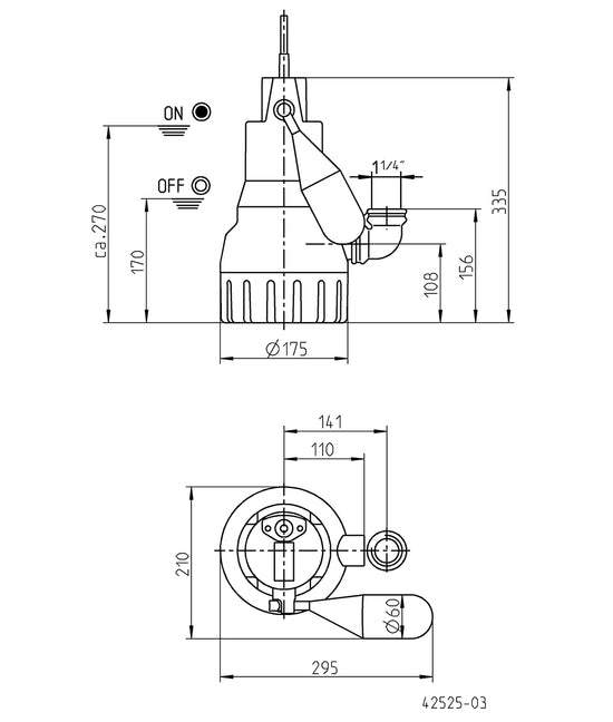 JUNG PUMPEN Schmutzwasserpumpe U6K E, 10 M LEITUNG - Art. JP00226