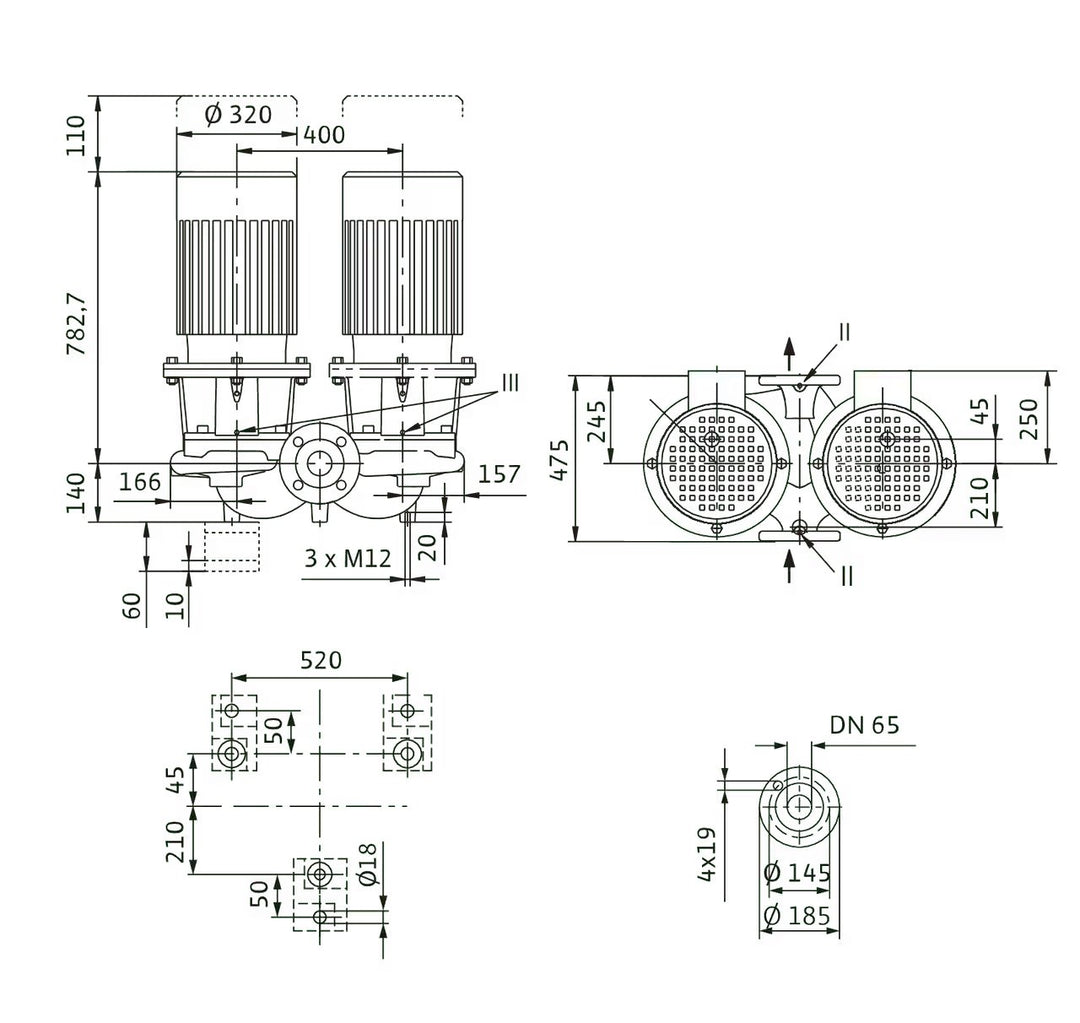 WILO Einstufigen Trockenläufer-Kreiselpumpe CronoTwin-DL 65/210-18,5/2 Art. 2121047