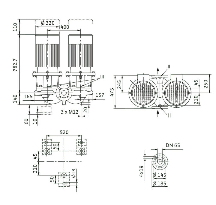 WILO Einstufigen Trockenläufer-Kreiselpumpe CronoTwin-DL 65/220-18,5/2 Art. 2121048
