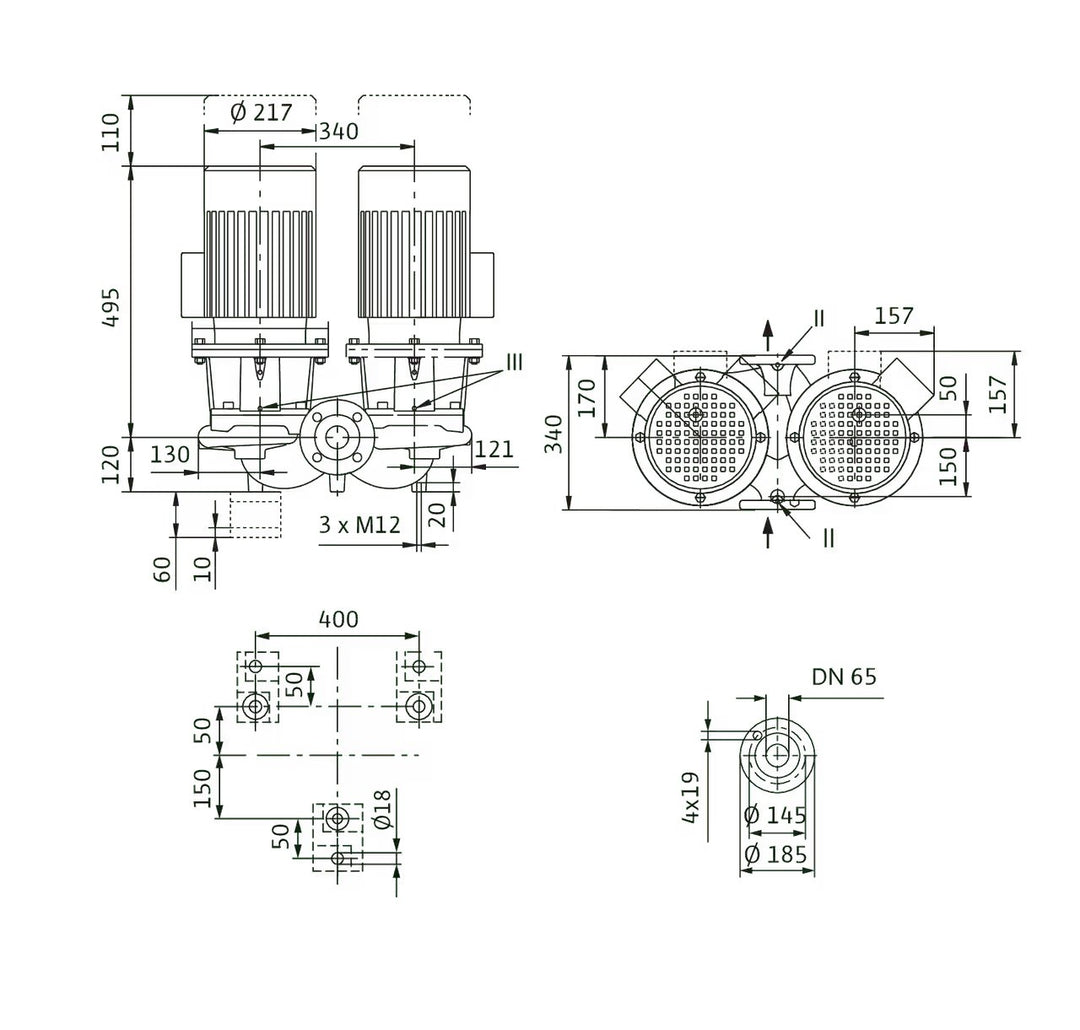 WILO Einstufigen Trockenläufer-Kreiselpumpe CronoTwin-DL 65/120-3/2 Art. 2121035