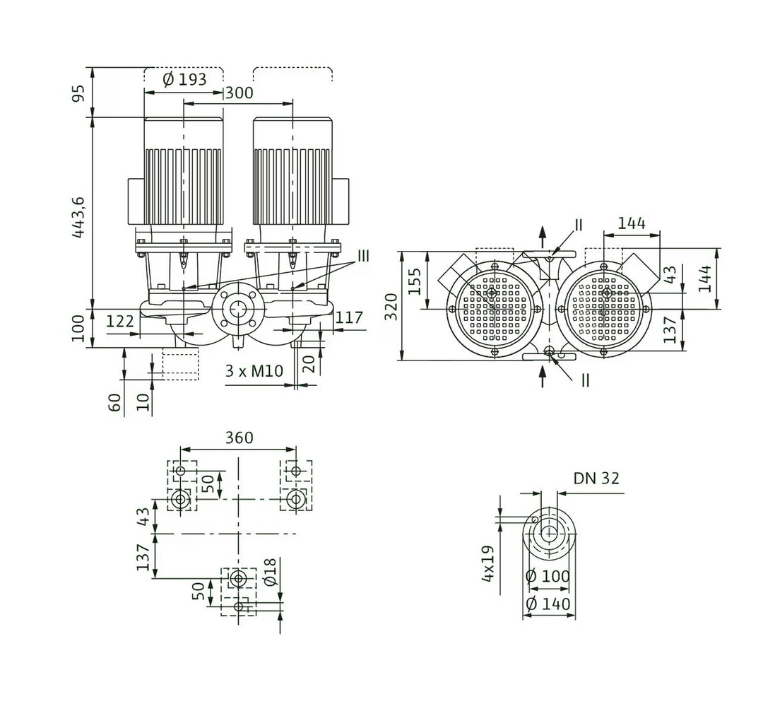 WILO Einstufigen Trockenläufer-Kreiselpumpe CronoTwin-DL 32/150-2,2/2 Art. 2121011