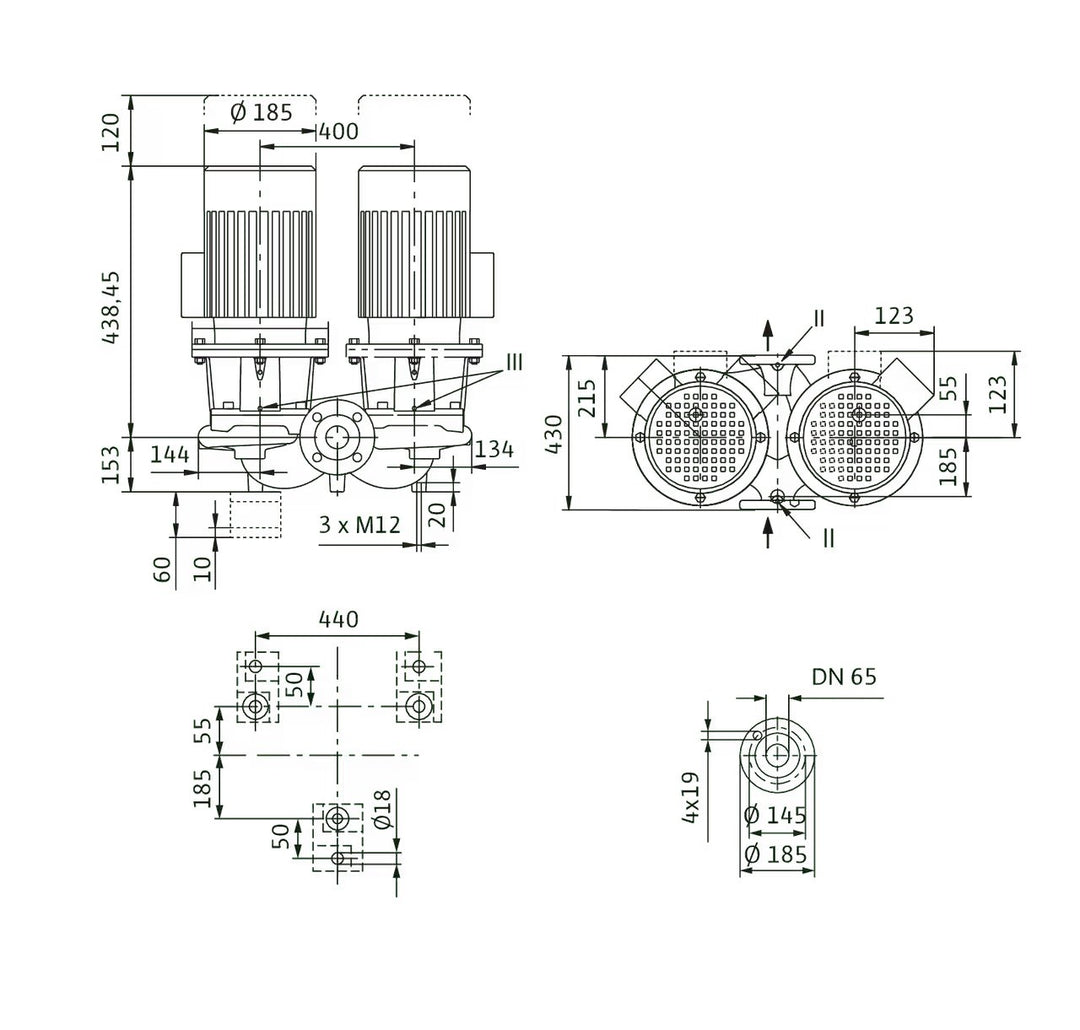 WILO Einstufigen Trockenläufer-Kreiselpumpe CronoTwin-DL 65/150-0,75/4 Art. 2120953