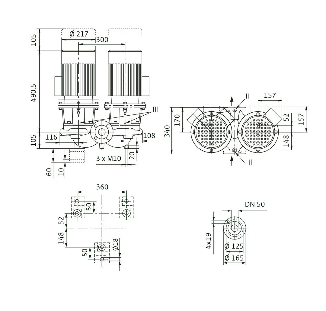 WILO Einstufigen Trockenläufer-Kreiselpumpe CronoTwin-DL 50/130-3/2 Art. 2121024