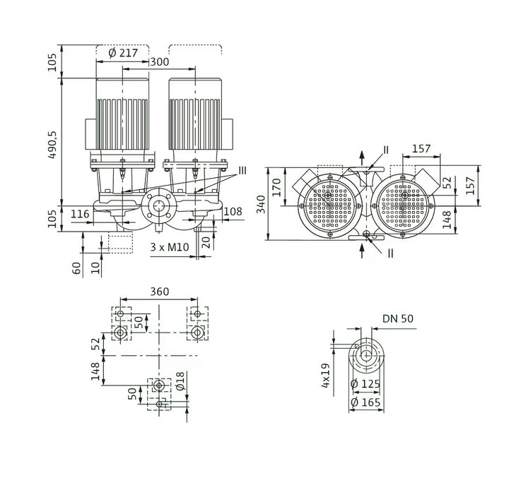 WILO Einstufigen Trockenläufer-Kreiselpumpe CronoTwin-DL 50/130-3/2 Art. 2121024