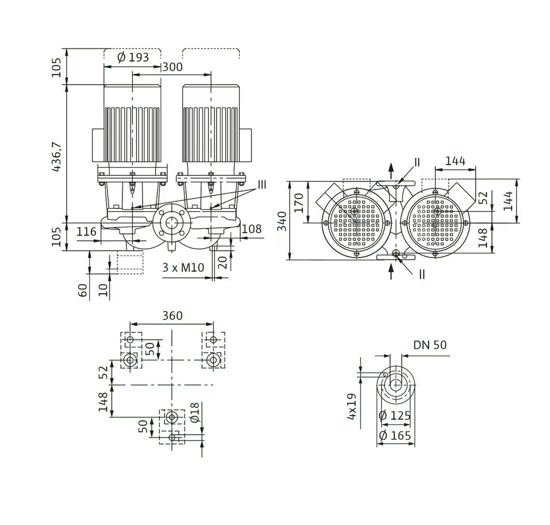 WILO Einstufigen Trockenläufer-Kreiselpumpe CronoTwin-DL 50/110-1,5/2 Art. 2121022