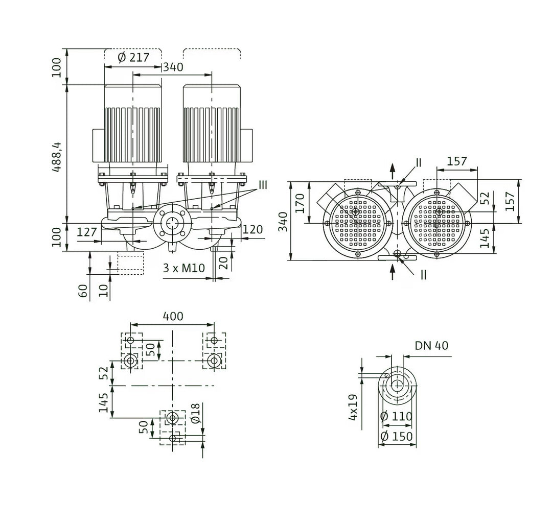 WILO Einstufigen Trockenläufer-Kreiselpumpe CronoTwin-DL 40/150-3/2 Art. 2121017