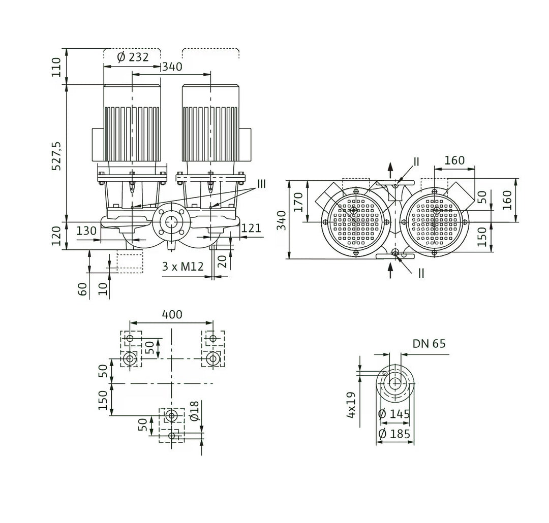 WILO Einstufigen Trockenläufer-Kreiselpumpe CronoTwin-DL 65/120-4/2 Art. 2121036