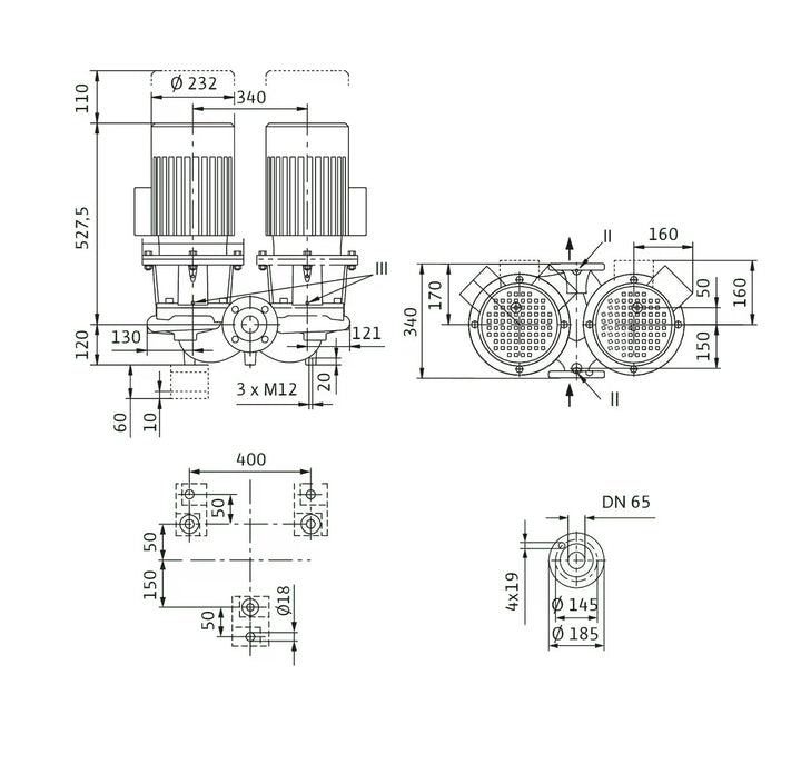 WILO Einstufigen Trockenläufer-Kreiselpumpe CronoTwin-DL 65/120-4/2 Art. 2121036