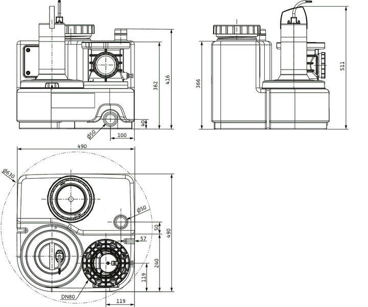 WILO Einzelpumpen-Hebeanlag DrainLift SANI-S.11M/1 Art. 2549900