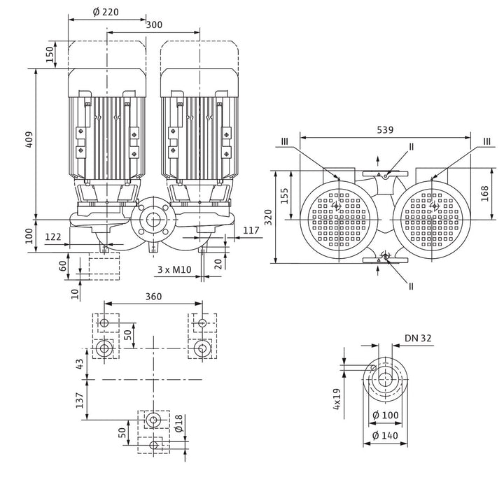WILO Einstufigen Trockenläufer-Kreiselpumpe VeroTwin-DPL 32/175-4/2 320mm Art. 2121243