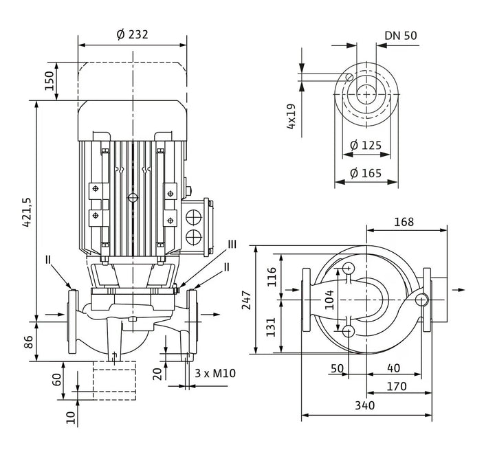WILO Trockenläufer-Kreiselpumpe VeroLine-IPL 50/150-4/2 340mm Art. 2121212
