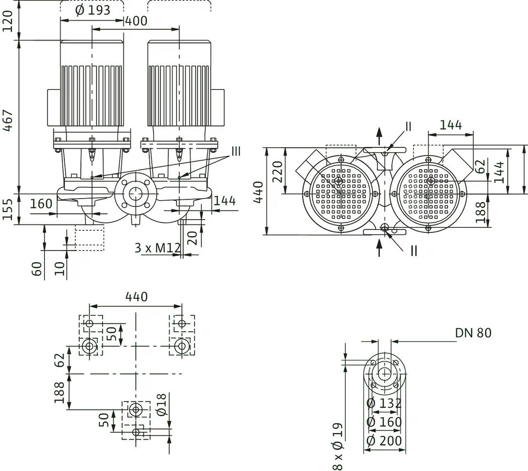 WILO Einstufigen Trockenläufer-Kreiselpumpe CronoTwin-DL 80/150-1,1/4 Art. 2120963