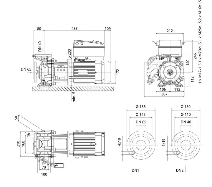 WILO Einstufige Trockenläufer-Kreiselpumpe BL-E40/95-2,2/2 Art. 2222294