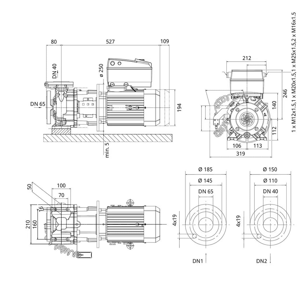 WILO Einstufige Trockenläufer-Kreiselpumpe BL-E40/105-3/2 Art. 2222290